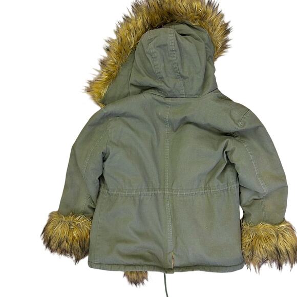 Vintage Olive Green Faux Fur Parka Coat Y2K Boho Festival Jacket Street Style - Picture 11 of 12
